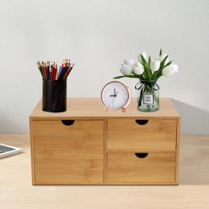 Bamboo Desk Organizer with 3 Drawers – Eco-Friendly Storage Solution for Office Supplies & Desktop Organization