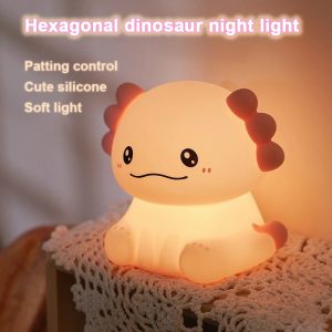 Pink Axolotl LED Night Light – USB Rechargeable Touch Lamp with 3 Brightness Levels & Timer