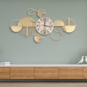 Large Golden Modern Minimalist Metal Wall Clock – Silent Luxury Wall Watch for Family Living Room Decoration